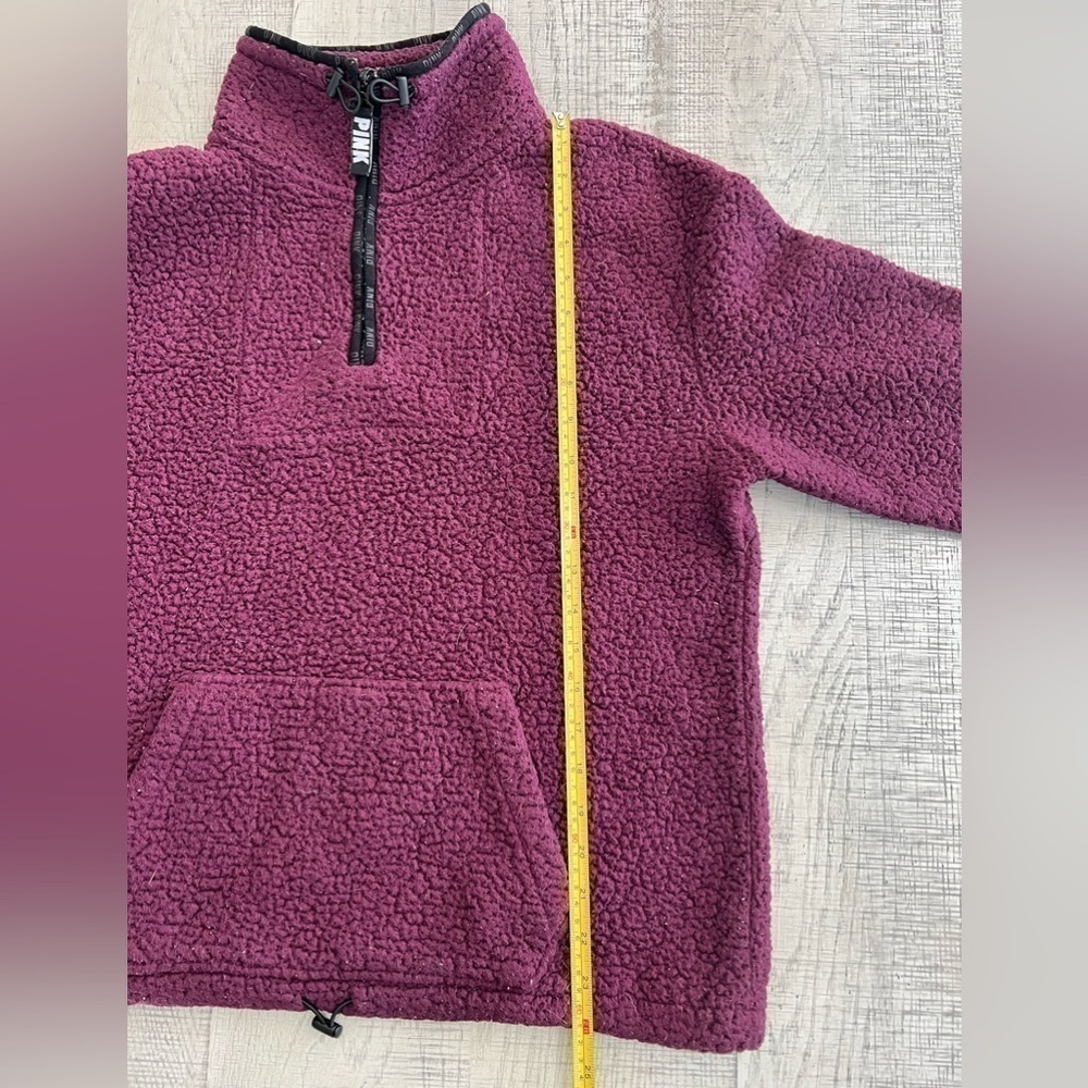 Pink by Victoria Secret Maroon Sherpa Quarter Zip Pull Over Jacket Size Small - Picture 7 of 12